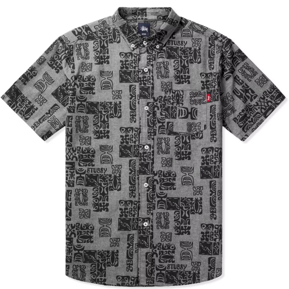 Stussy Men's Gray and Black Graphic Shirt